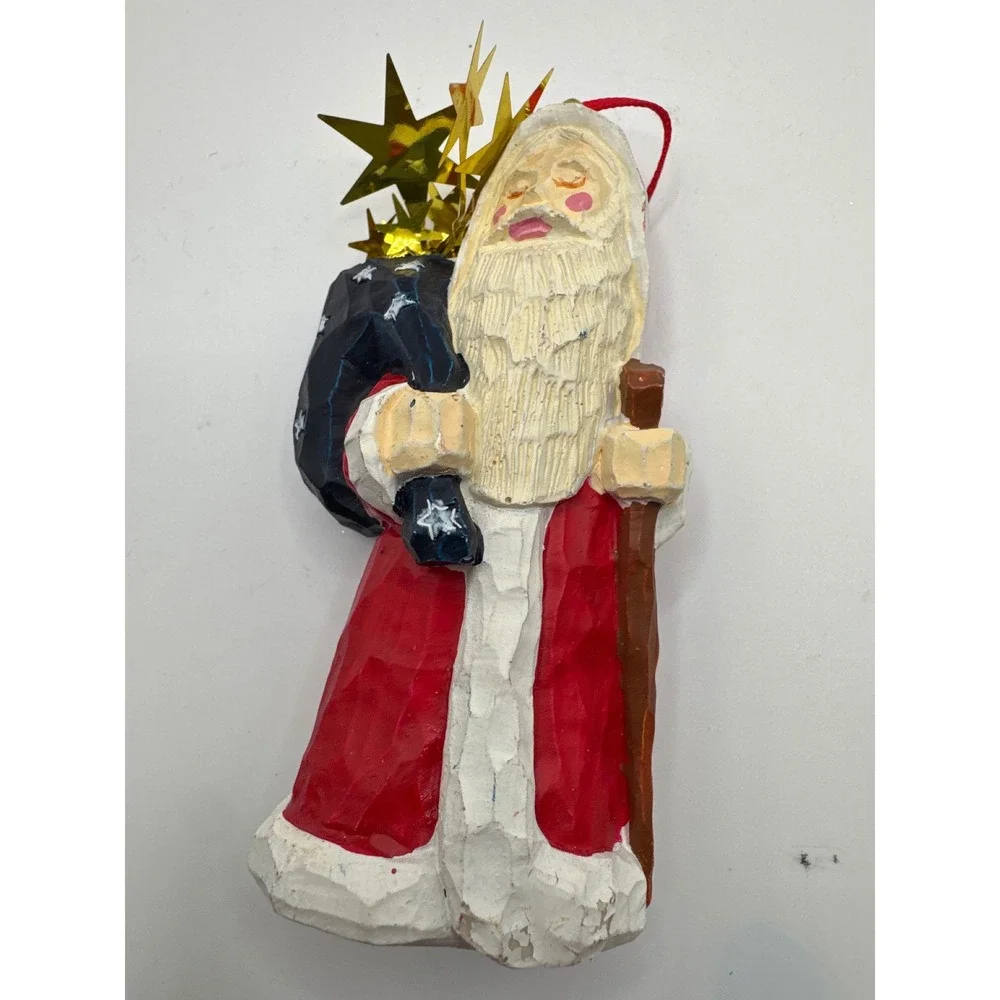 Silvestri Handcrafted Santa Claus Ornaments Set of 3 Folk Art Faux 4.5